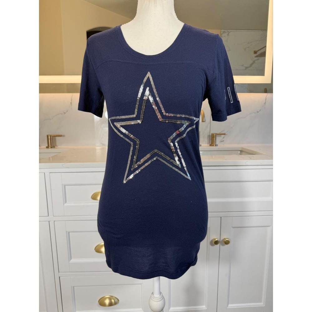 Victoria's Secret PINK Dallas Cowboys Tee Womens SNavy Sequin Star NFL Vintage